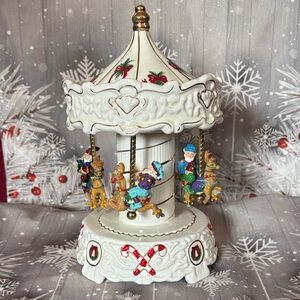 Vintage Festive musical ceramic Carousel of Santa & Elves carousel!!